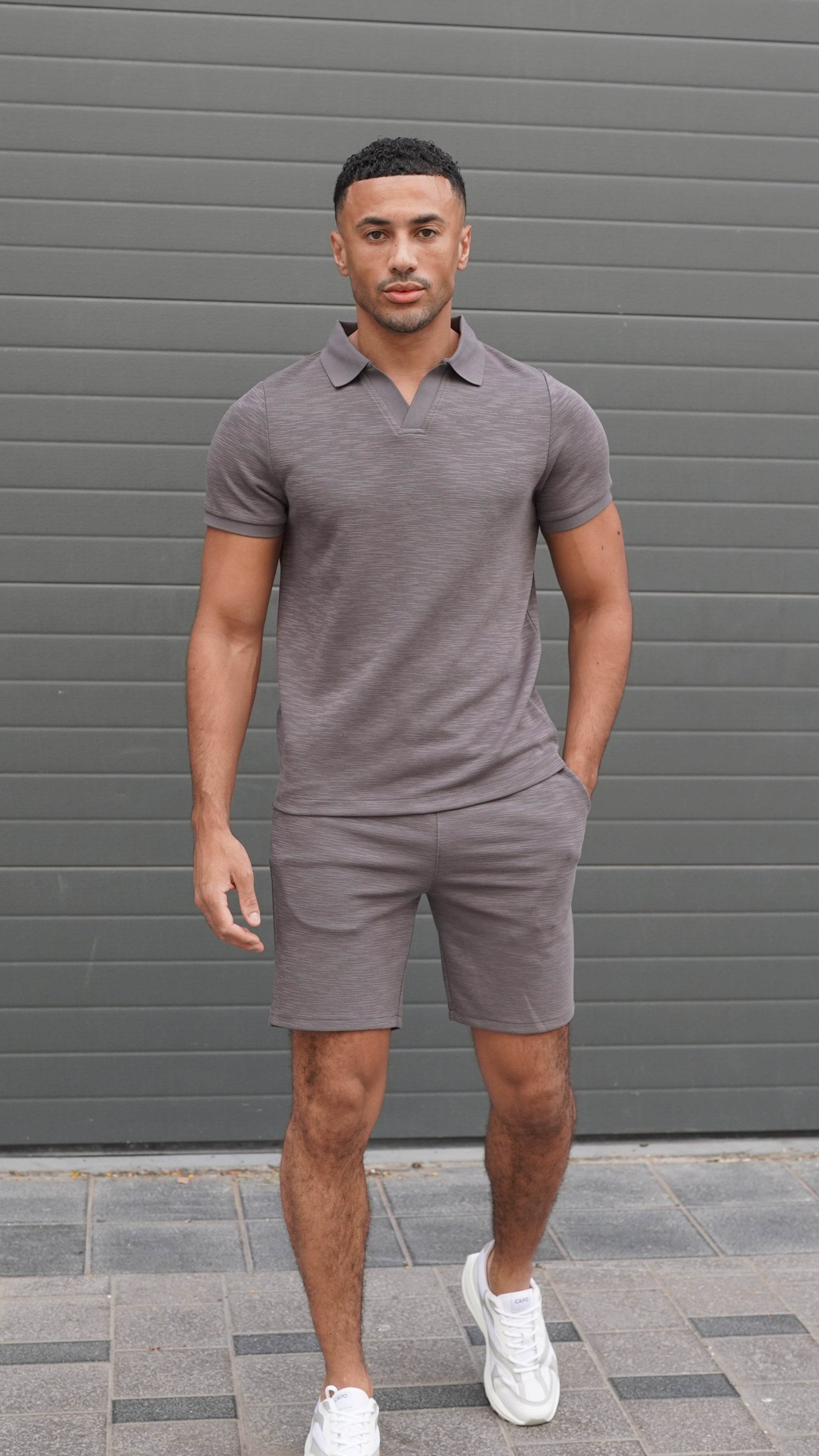 CAPO Slub Cuban Charcoal Polo Shirt